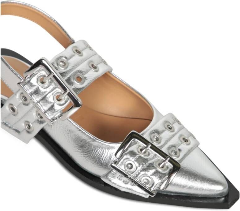 Ganni Zilver Metallic Leren Ballerina Gray Dames