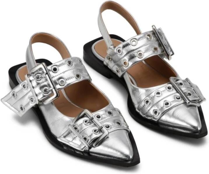 Ganni Zilveren Ballerina Schoenen Aw24 Gray Dames