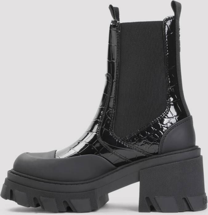 Ganni Zwarte Croco Chelsea Boot Hakken Black Dames