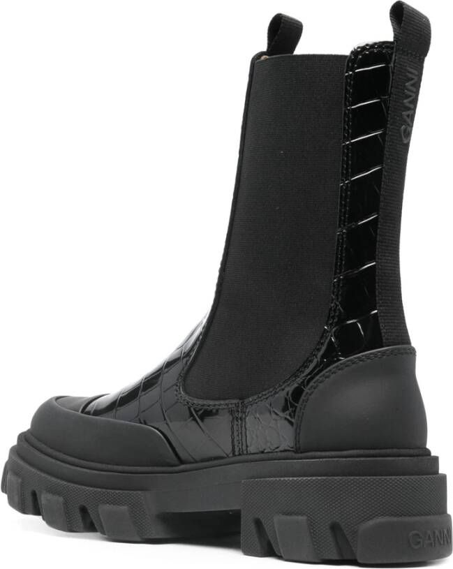 Ganni Zwarte Croco Chelsea Laarzen Black Dames