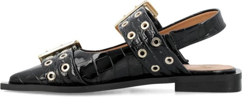 Ganni Zwarte Croco Gesp Ballerina Schoenen Black Dames