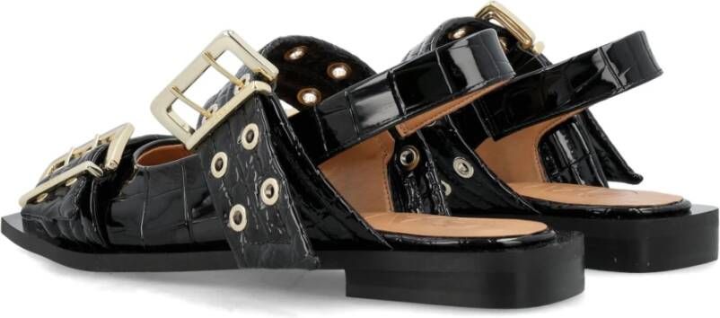 Ganni Zwarte Croco Gesp Ballerina Schoenen Black Dames