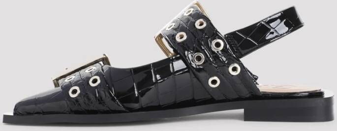 Ganni Zwarte Gesp Ballerina Croco Schoenen Black Dames