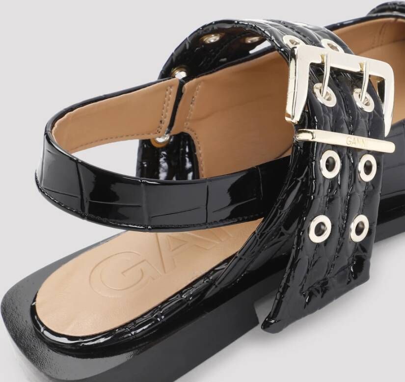 Ganni Zwarte Gesp Ballerina Croco Schoenen Black Dames