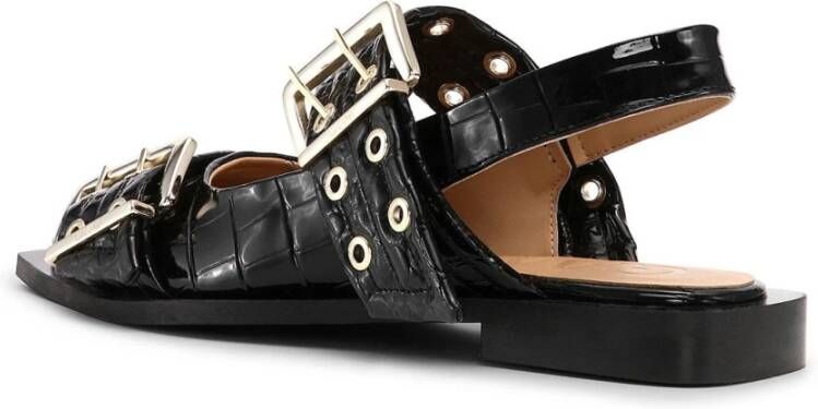 Ganni Zwarte Gesp Ballerina Platte Schoenen Black Dames