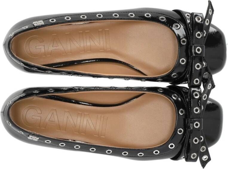 Ganni Zwarte Patent Ballet Flat met Strikken Black Dames