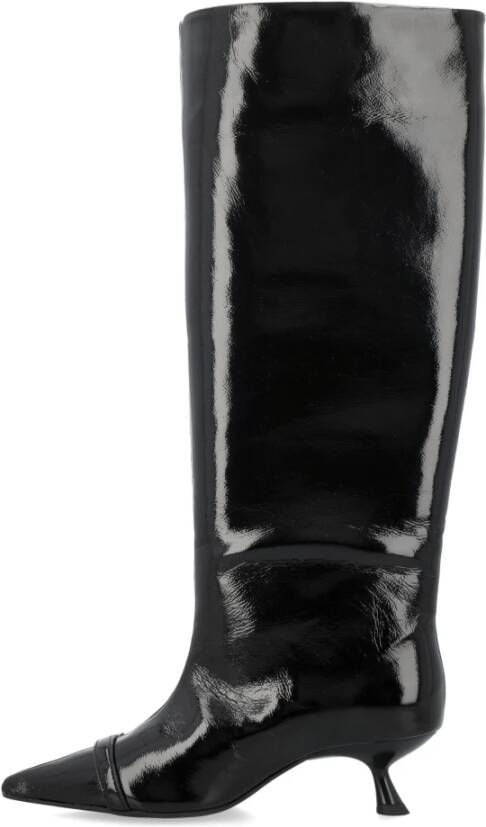 Ganni Zwarte Patent Hoge Schacht Slouchy Laarzen Black Dames