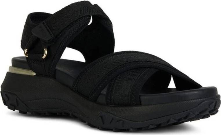 Geox Zwarte platte sandalen voor vrouwen Black Dames