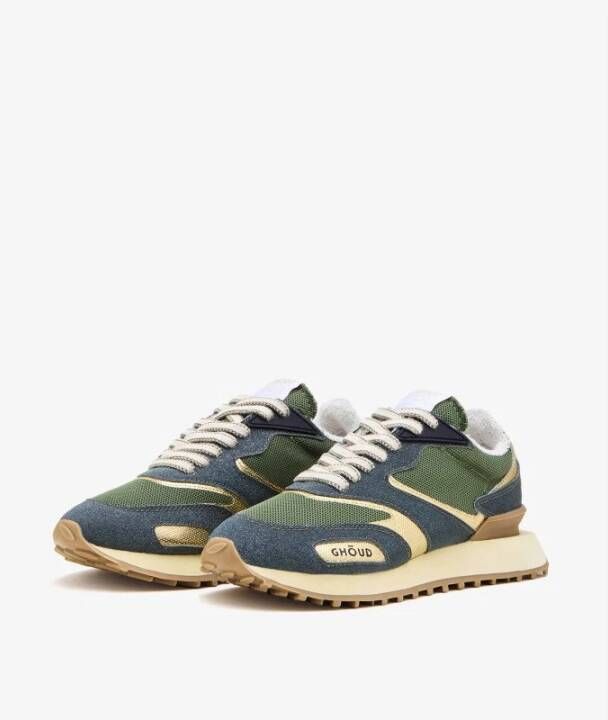 Ghoud Blauwe Mesh Sneakers met Gouden Leren Accenten Green Dames