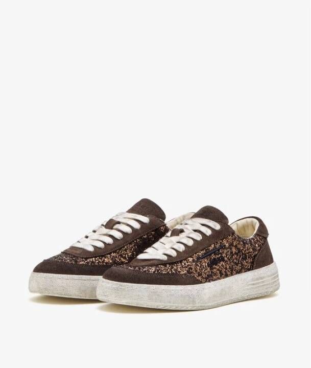 Ghoud Lage Glitter Sneakers met Bruin Suède Brown Dames