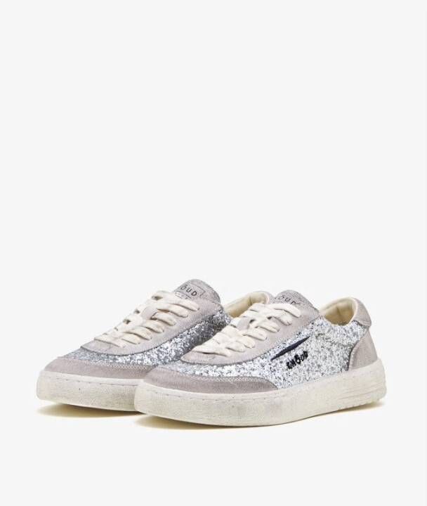 Ghoud Lage Glitter Sneakers met Zilver Glitter en Beige Suède White Dames