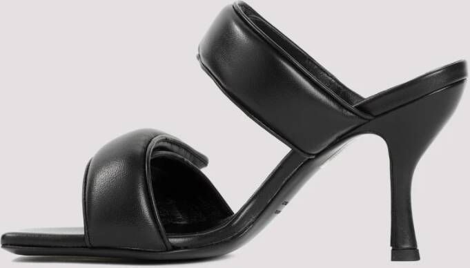 Gia Borghini Zwarte Leren Sandalen Vierkante Neus Hakken Black Dames