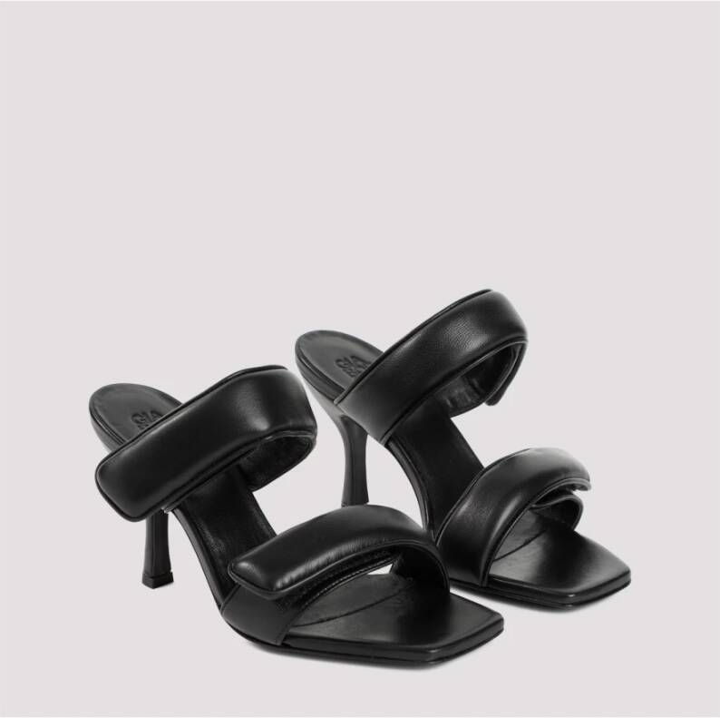 Gia Borghini Zwarte Leren Sandalen Vierkante Neus Hakken Black Dames