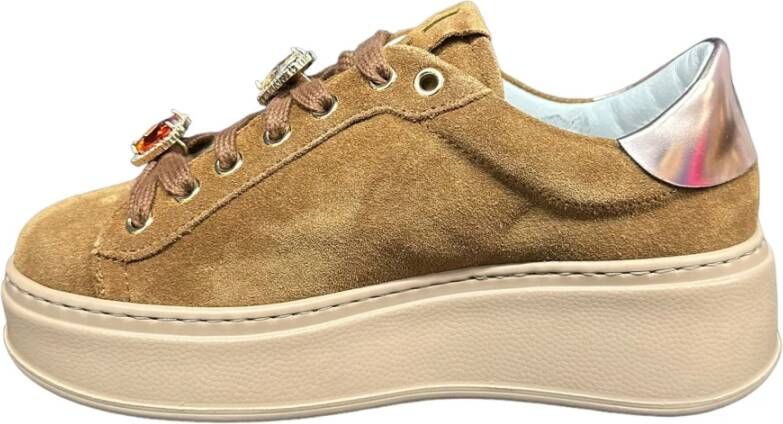 Gio+ Bruine Suède Sneakers met Bronzen Details Brown Dames