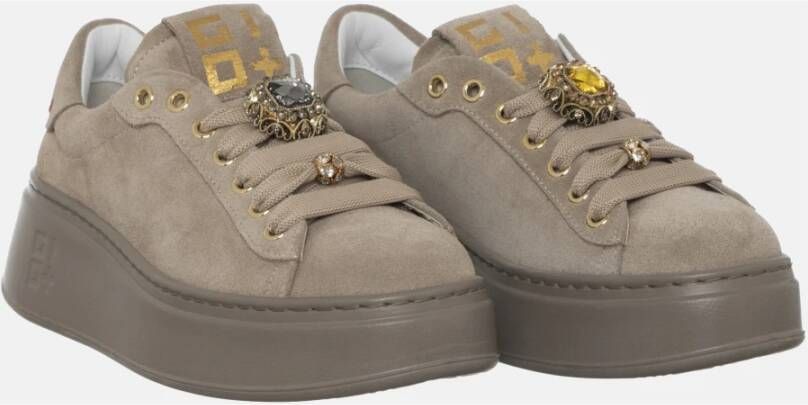 Gio+ Duifgrijze Suède Sneakers met Gouden Accenten Gray Dames