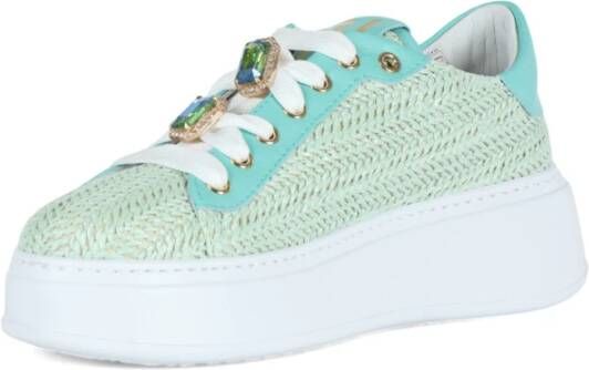 Gio+ Gevlochten Leren en Stro Sneakers Green Dames