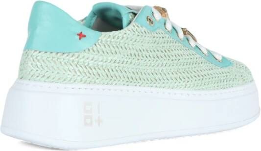 Gio+ Gevlochten Leren en Stro Sneakers Green Dames