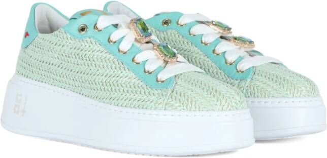 Gio+ Gevlochten Leren en Stro Sneakers Green Dames