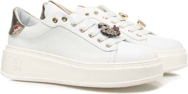 Gio+ Glitter Sneakers met Contrasterende Hiel Detail White Dames