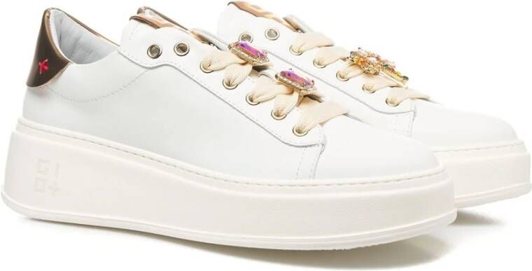 Gio+ Glitter Sneakers met Contrasterende Hiel Detail White Dames