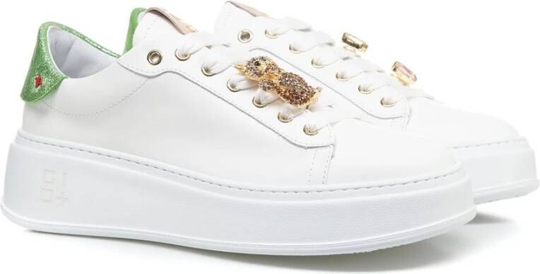 Gio+ Gouden Strass Sneakers met Logo Detail White Dames