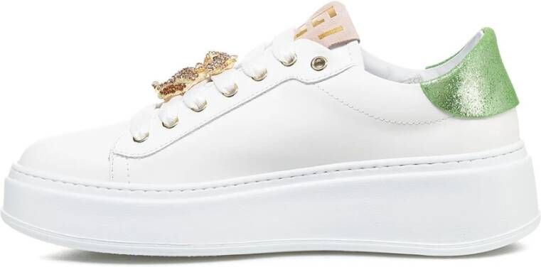 Gio+ Gouden Strass Sneakers met Logo Detail White Dames