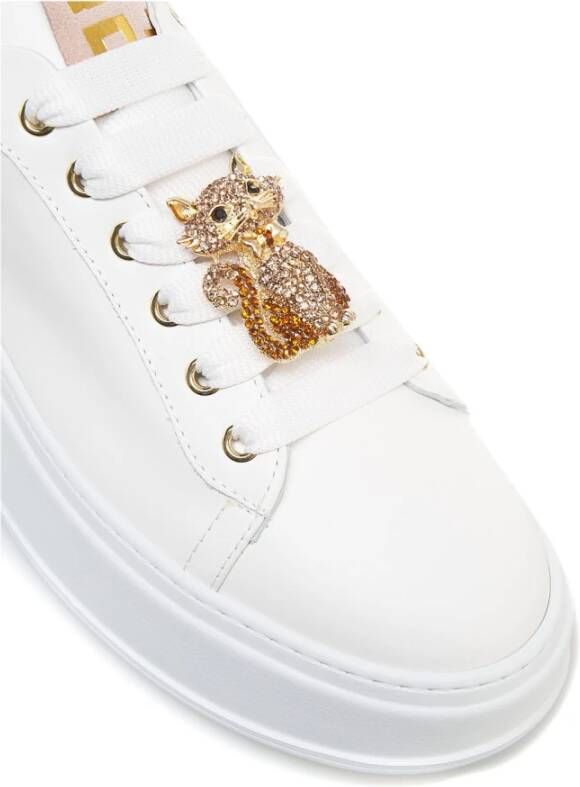 Gio+ Gouden Strass Sneakers met Logo Detail White Dames