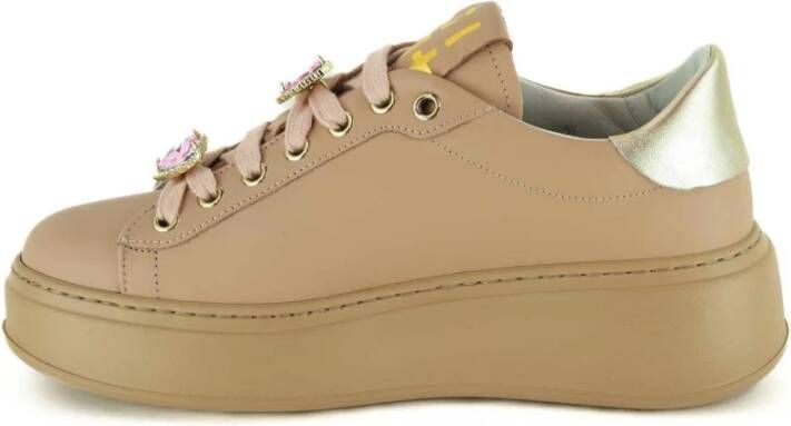 Gio+ Kameel Leren Juweel Sneakers Brown Dames