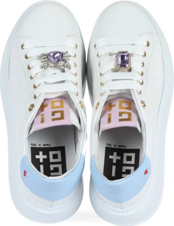 Gio+ Leren Sneakers met Contrast Inzetstukken White Dames