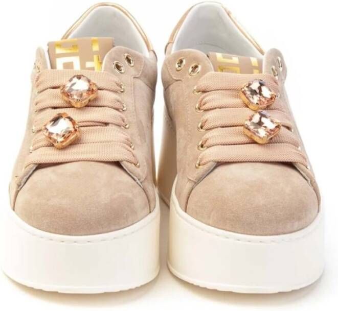 Gio+ Roze Suède Sneakers met Juweelbedels Beige Dames