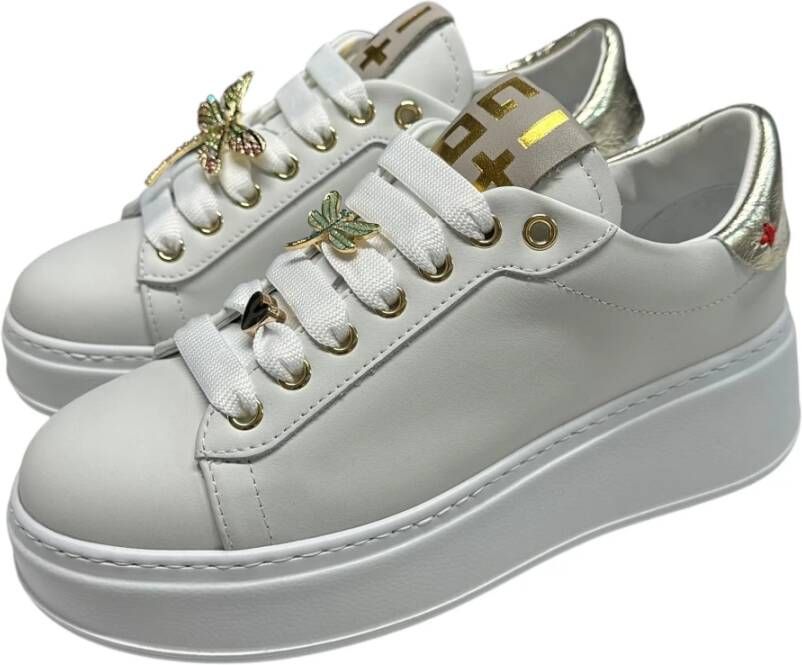 Gio+ Sneakers van leer met verwijderbare accessoires 5 cm rubberen zool White Dames