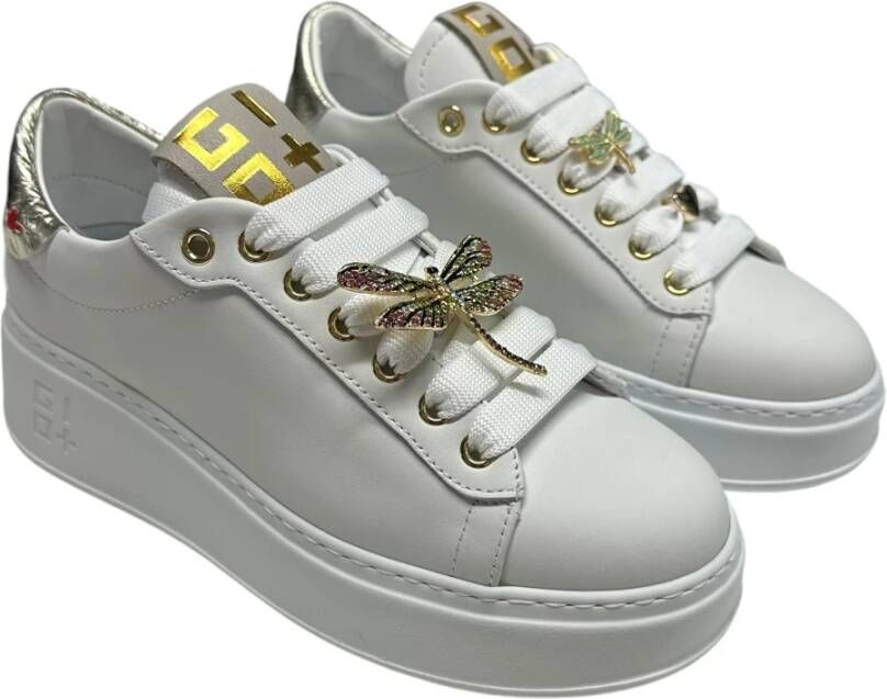 Gio+ Sneakers van leer met verwijderbare accessoires 5 cm rubberen zool White Dames