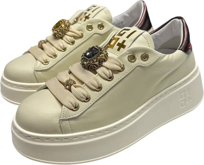 Gio+ Sneakers van verwijderbare accessoires leer Beige Dames