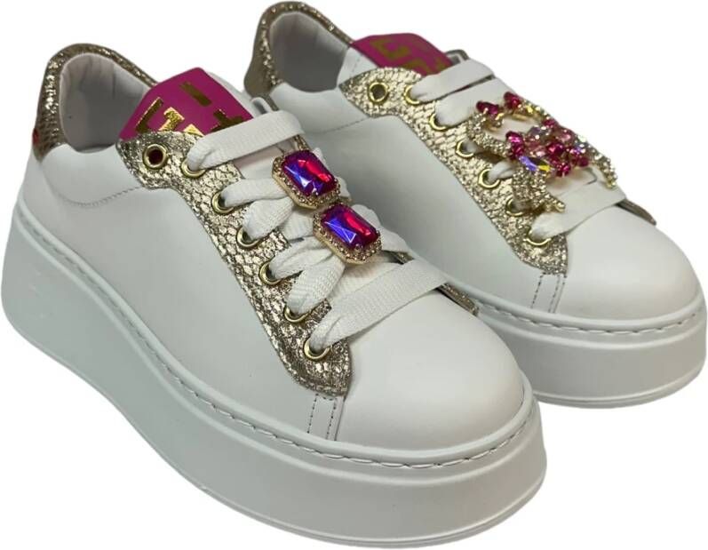 Gio+ Witte kalfsleren sneaker met verwijderbare accessoires White Dames