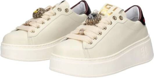 Gio+ Witte Leren Casual Sneakers Beige Dames