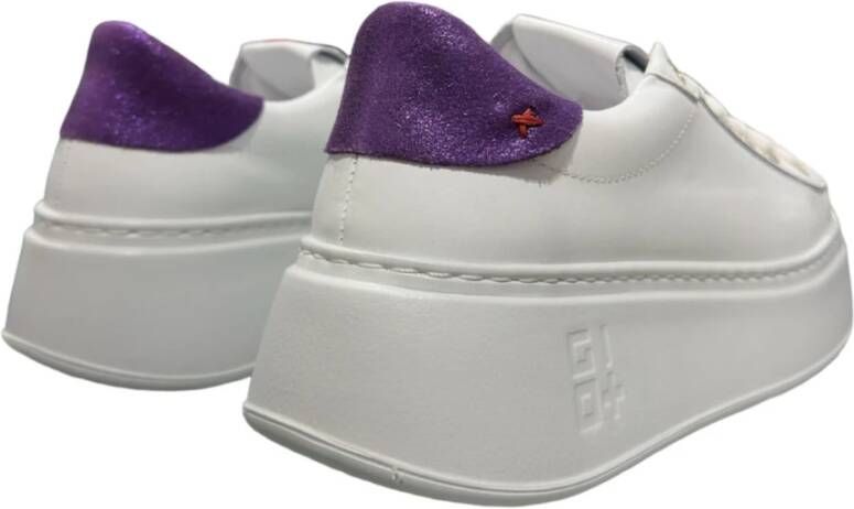 Gio+ Witte leren sneaker met paarse details White Dames