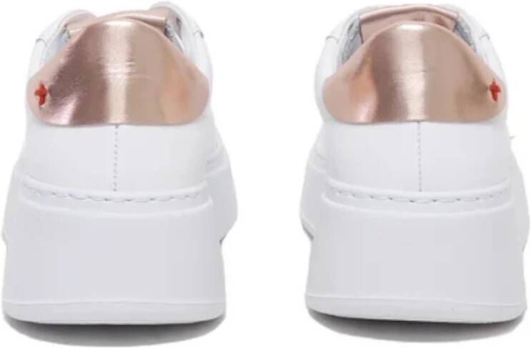 Gio+ Witte leren sneaker met Rosagold details White Dames