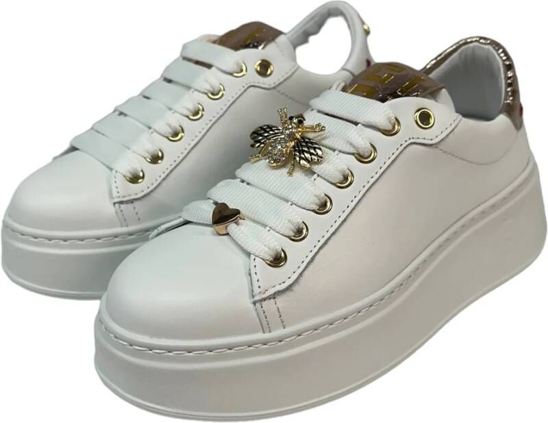 Gio+ Witte leren sneaker met verwijderbare accessoires White Dames