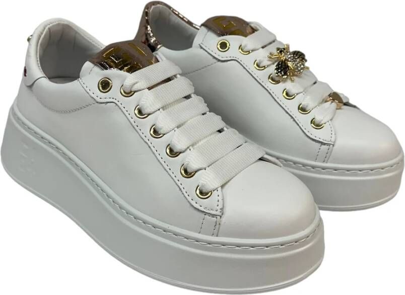 Gio+ Witte leren sneaker met verwijderbare accessoires White Dames