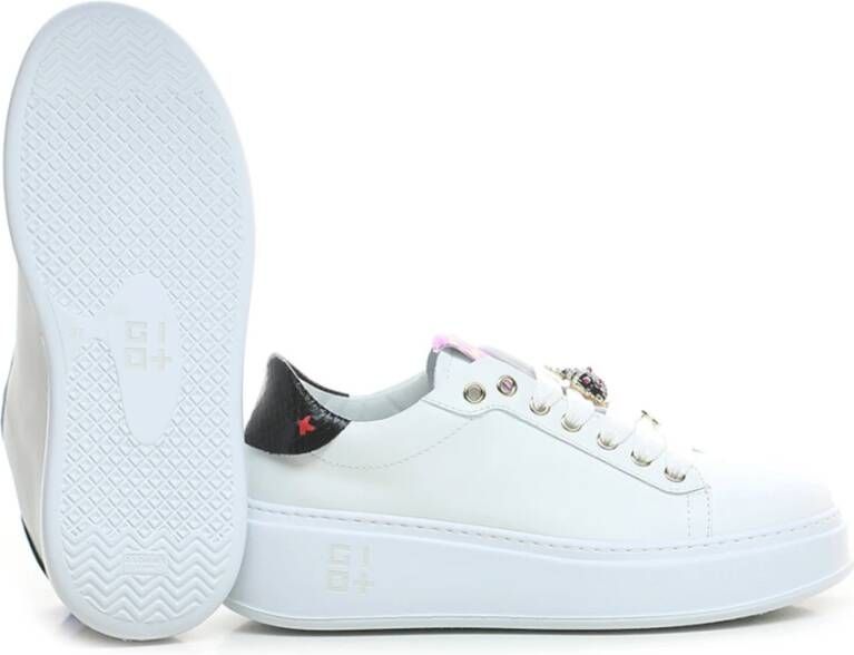 Gio+ Witte Multicolor Leren Sneaker met Juweeldetails White Dames