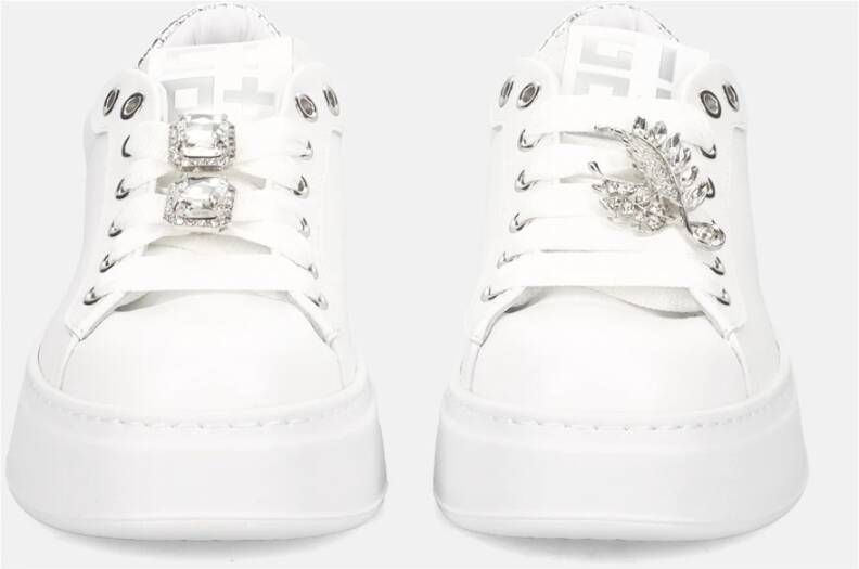 Gio+ Witte sneakers van kalfsleer met zilveren details White Dames