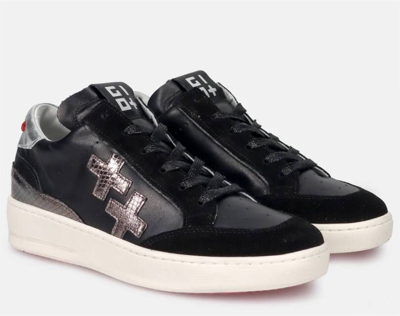 Gio+ Zwarte Leren Sneakers met Verwijderbare Binnenzool Black Dames