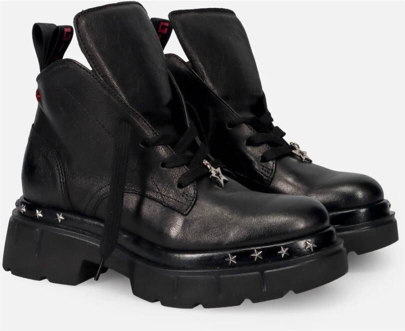 Gio+ Zwarte Veterschoenen met Ster Studs Black Dames