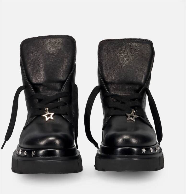 Gio+ Zwarte Veterschoenen met Ster Studs Black Dames