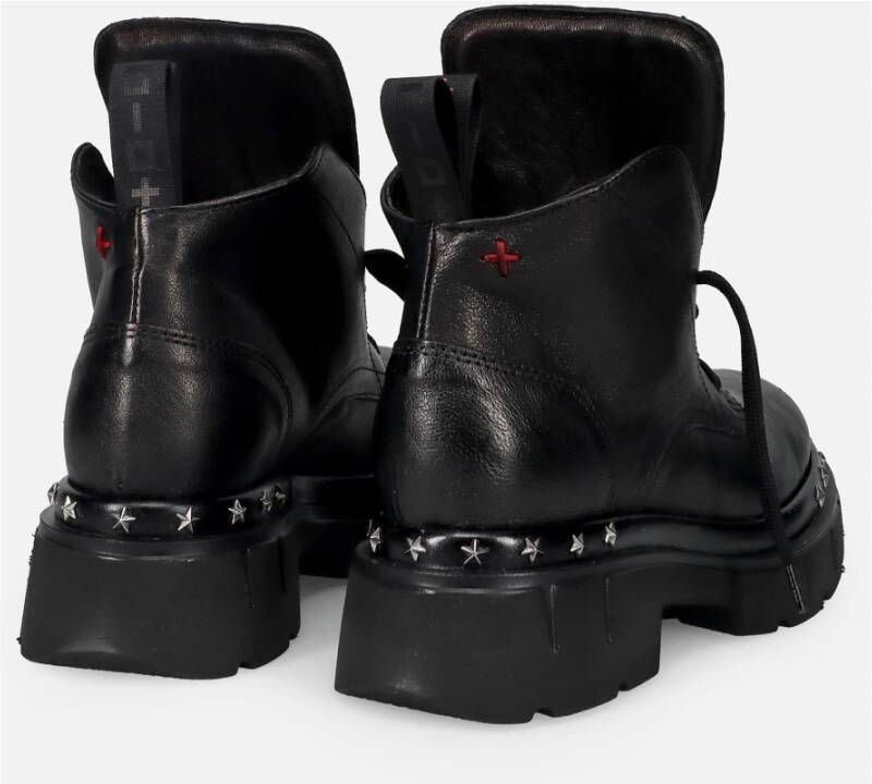 Gio+ Zwarte Veterschoenen met Ster Studs Black Dames