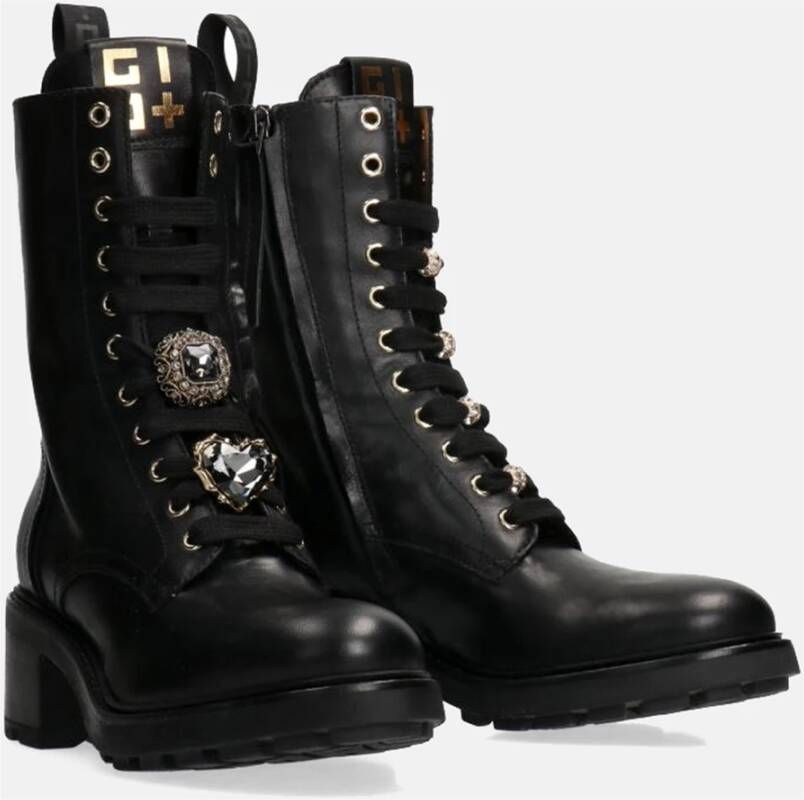 Gio+ Zwarte Veterschoenen met Studs Black Dames