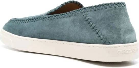 Giorgio Armani Blauwe Elegante Gesloten Platte Sneakers Sneaker Blue Heren