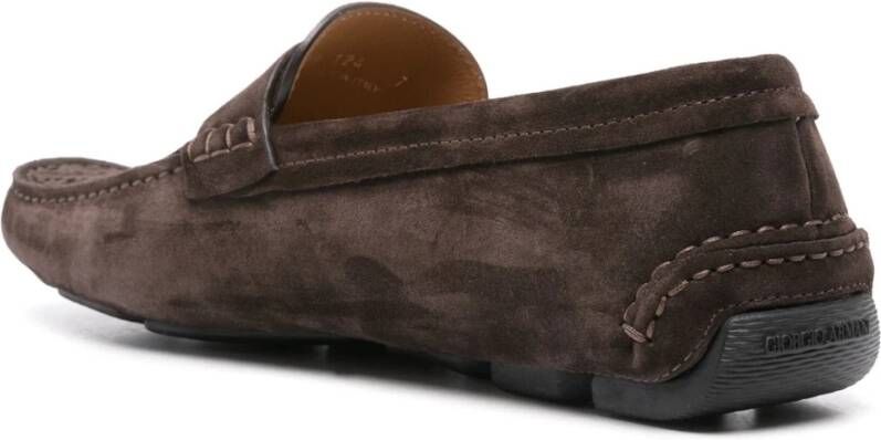 Giorgio Armani Bruine Loafers Elegant Gesloten Platte Brown Heren