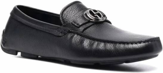 Giorgio Armani Elegante Zwarte Leren Loafers Black Heren