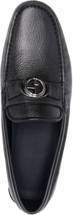 Giorgio Armani Elegante Zwarte Leren Loafers Black Heren